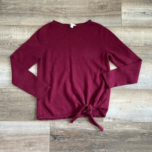 Pure Jill XS Maroon Front Knot Wool Blend Sweater - Picture 8 of 8